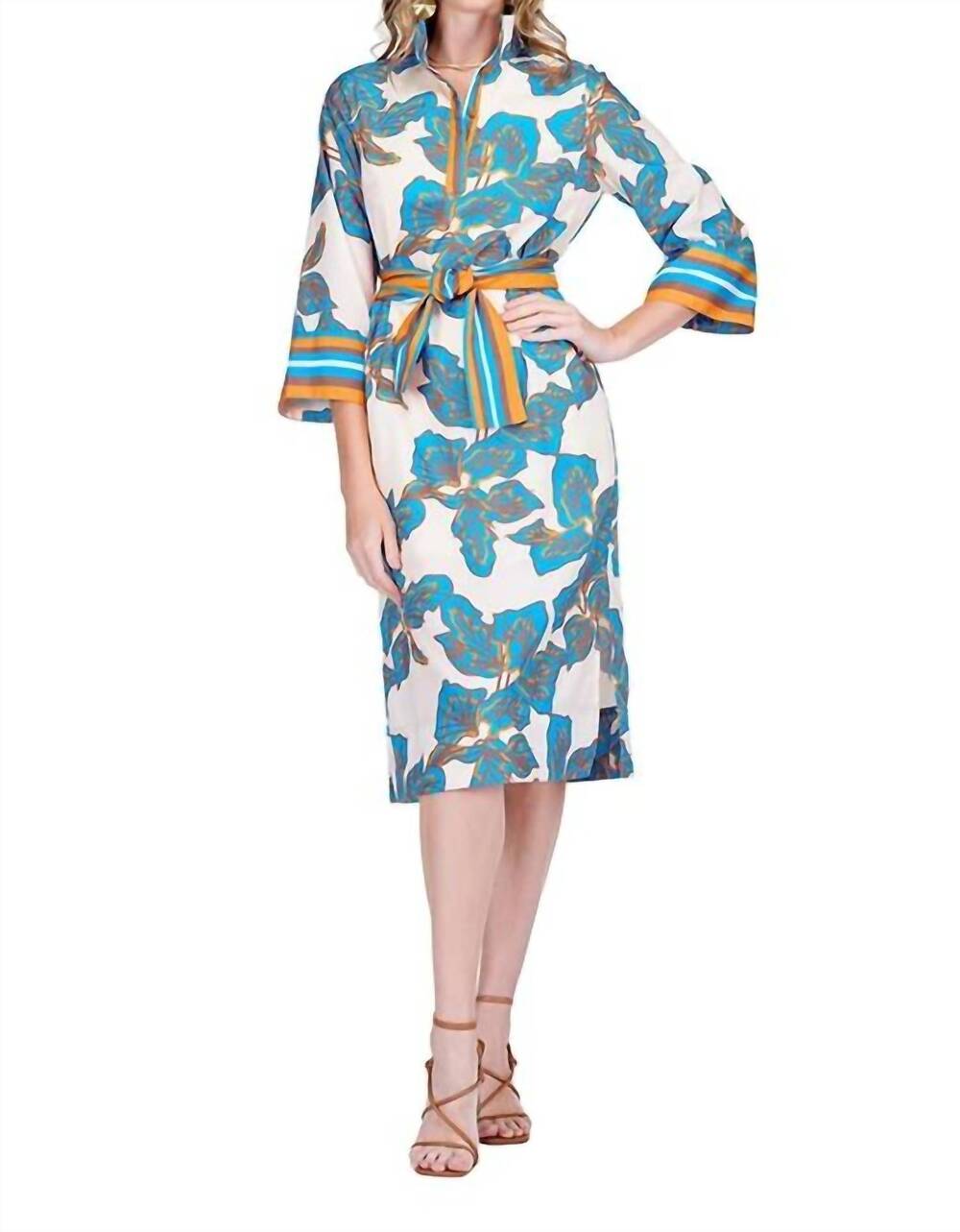 NEW JADE band collar midi drress in bold rivera